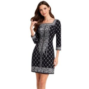 White House Black Market Geometric Paisley Border Dress — Size S